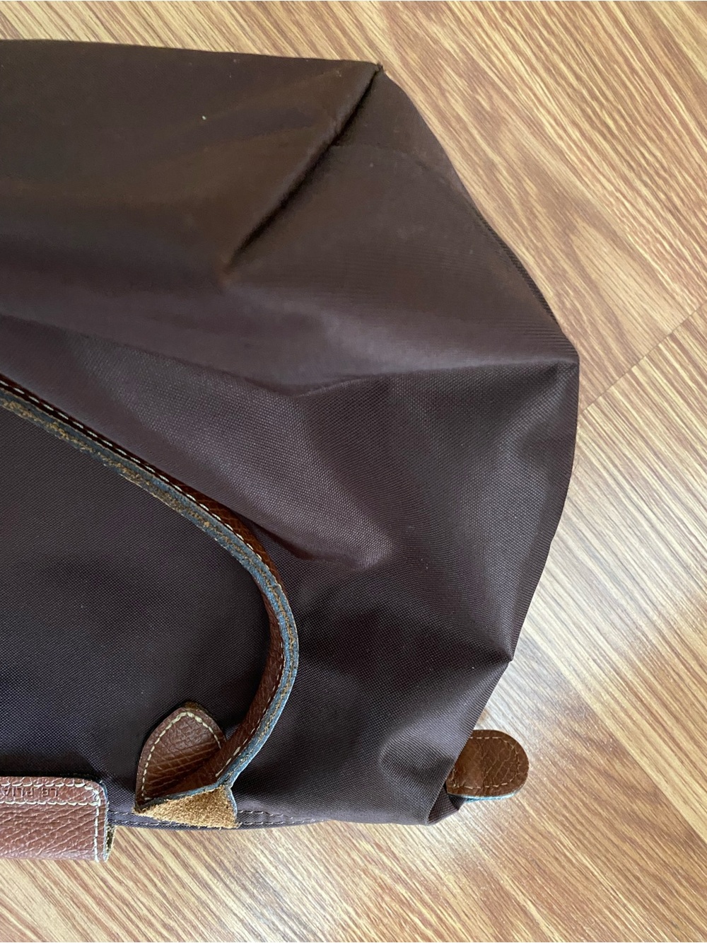 Longchamp le pliage small Brown Tote with Brown Leather Trim and Handles - Picture 3 of 9